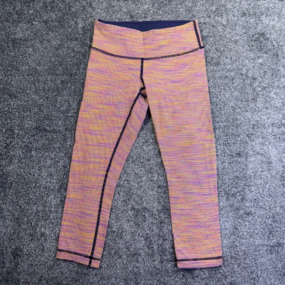 Lululemon Wunder Under‎ Crop Leggings Space Dye Pink Orange Purple Size 4